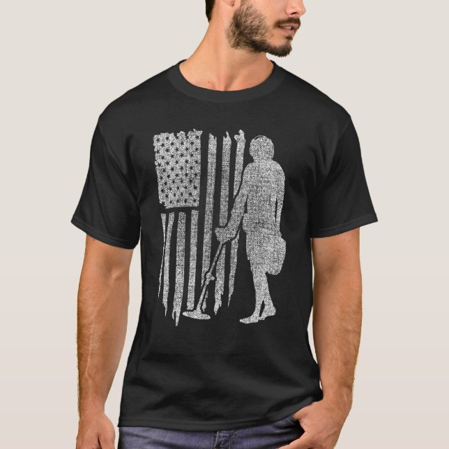 Camiseta Patriotic Metal Detectando Caça D do Tesouro de Ba (Frente)