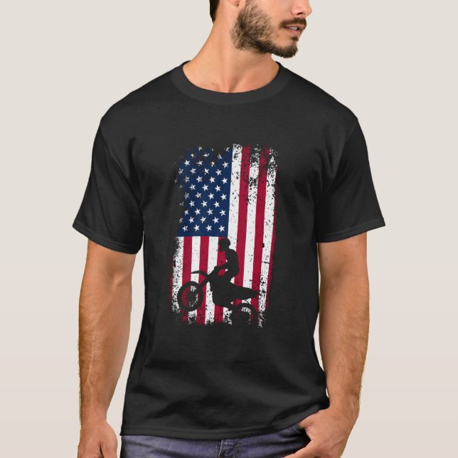 Camiseta Patriotic Motocrosser Dirt Bike American Flag Moto (Frente)