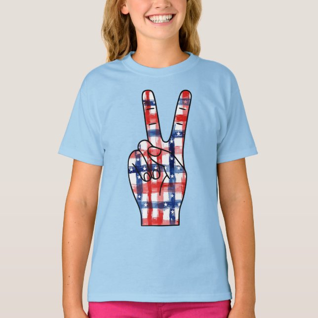 Camiseta Patriotic Peace Sign Hand Abstract US Flag Pattern (Frente)