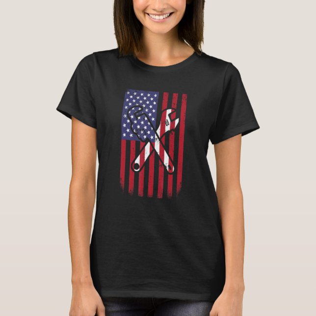 Camiseta Patriotic Plumber American Flag 4 De Julho Plumbe (Frente)