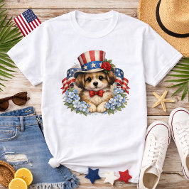Camiseta Patriotic Red White Blue Puppy
