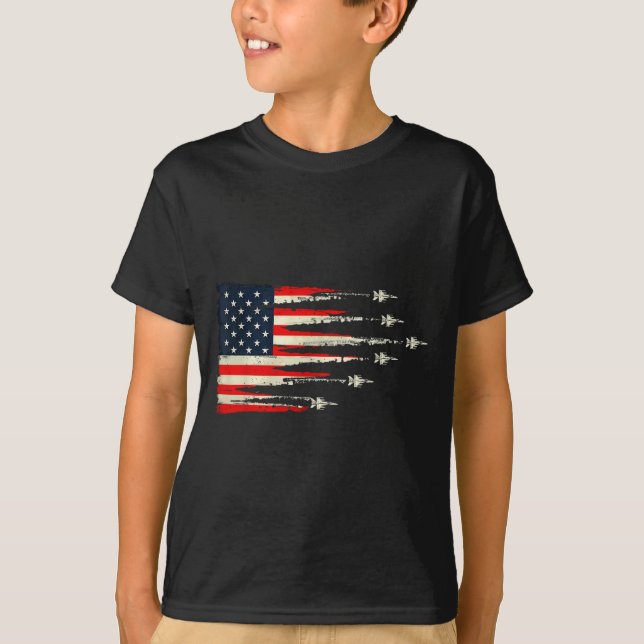 Camiseta Patriotic Red White Blue Usa Flag Fighter Jets 4th (Frente)