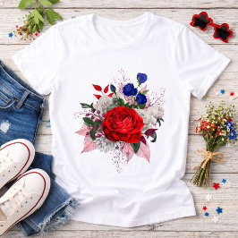 Camiseta Patriotic Rose Bouquet