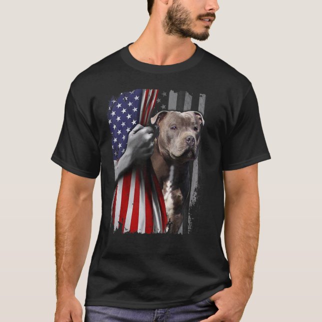 Camiseta Patriotic Staffordshire Bull Terrier American Flag (Frente)