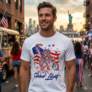 Camiseta Patriotic Statue of Liberty American Flag "Forever