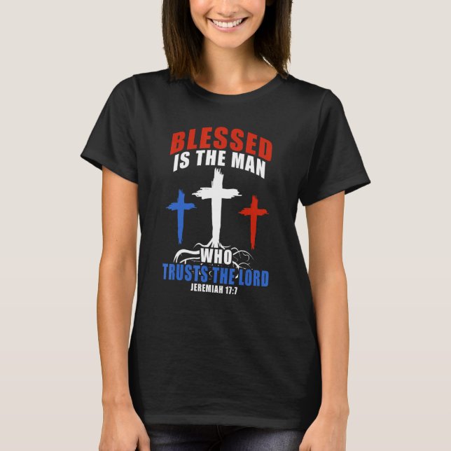 Camiseta Patriotic USA Flag Cross Bible Verse Christian (Frente)