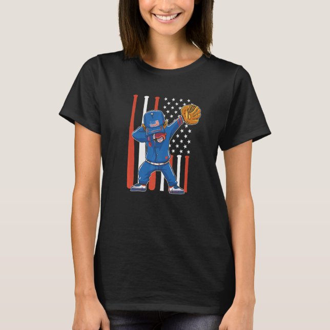 Camiseta patriotic usa us flag dabbin' baseball player Prem (Frente)