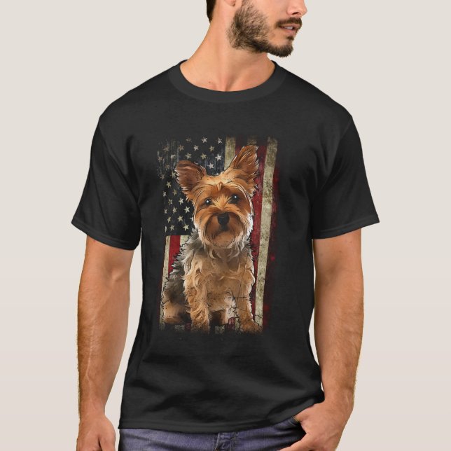 Camiseta Patriotic Yorkshire Terrier Flag American USA Dog (Frente)