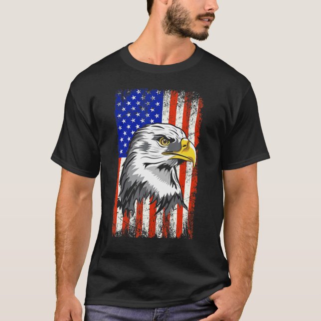 Camiseta Patriótica Águia 4 de julho bandeira americana 1 (Frente)