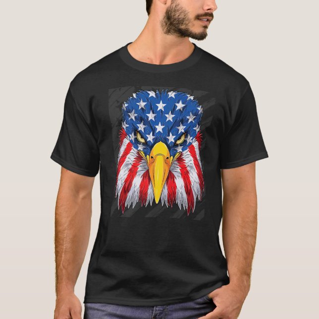 Camiseta Patriótica Águia 4 de julho Bandeira Americana Mer (Frente)