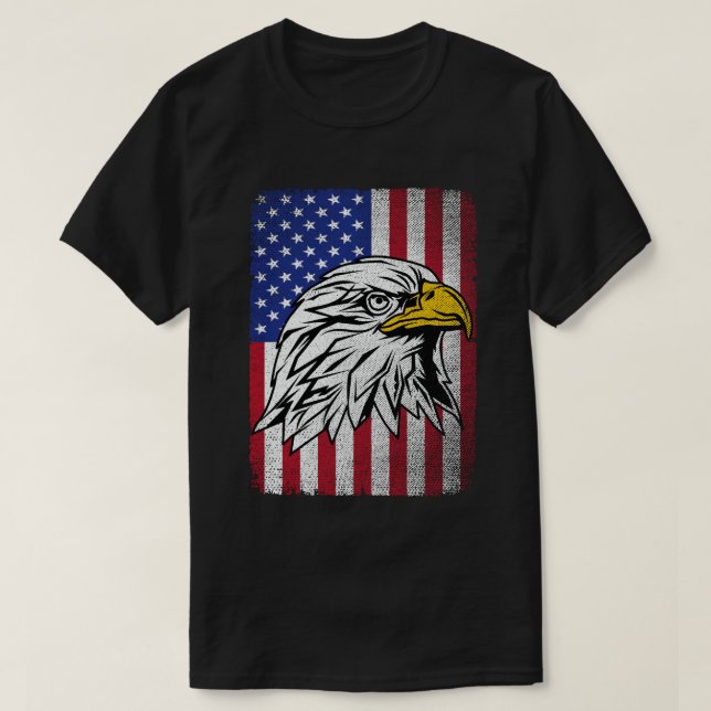 Camiseta Patriótica Águia EUA Bandeira Americana 4 de julho (Frente do Design)