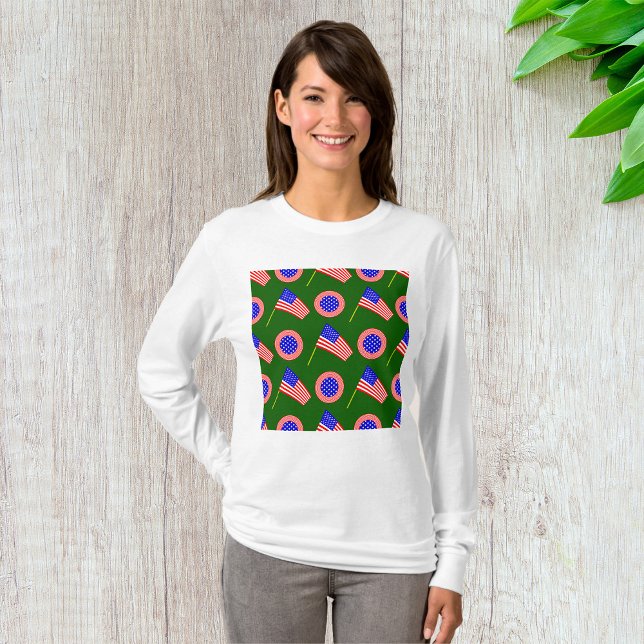 Camiseta Patriótica American Flag Patterno on Green (Criador carregado)