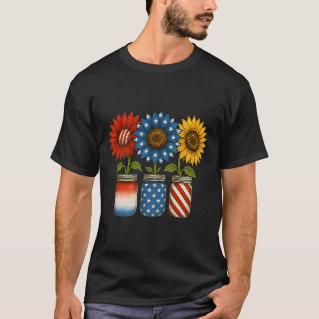 Camiseta Patriótica Americana Bandeira com Girassol 4t (Frente)