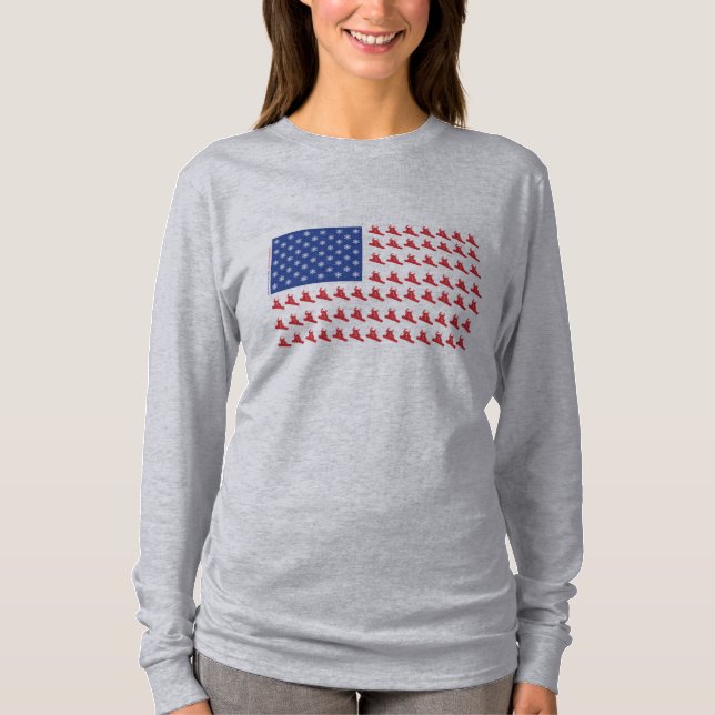 Camiseta Patriótica Americana Flag Snowboarder (Frente)