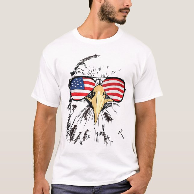 Camiseta Patriótica Bald Eagle EUA Bandeira Americana 4 De  (Frente)