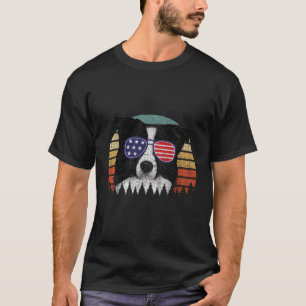 Camiseta Patriótica Border Collie American Flag Dog Homens