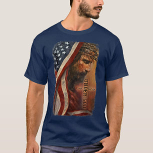 Camiseta Patriótica Christian American Flag One Nação Sob