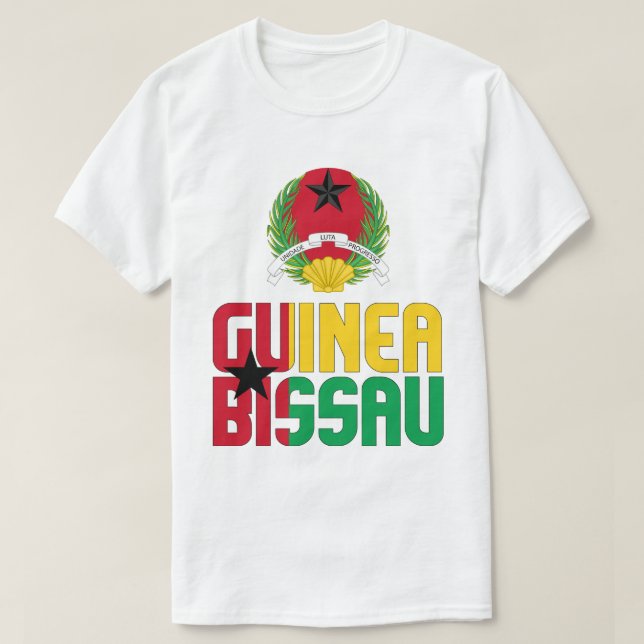 Camiseta Patriótica de Bandeira e Casaco de Armas da Guiné- (Frente do Design)