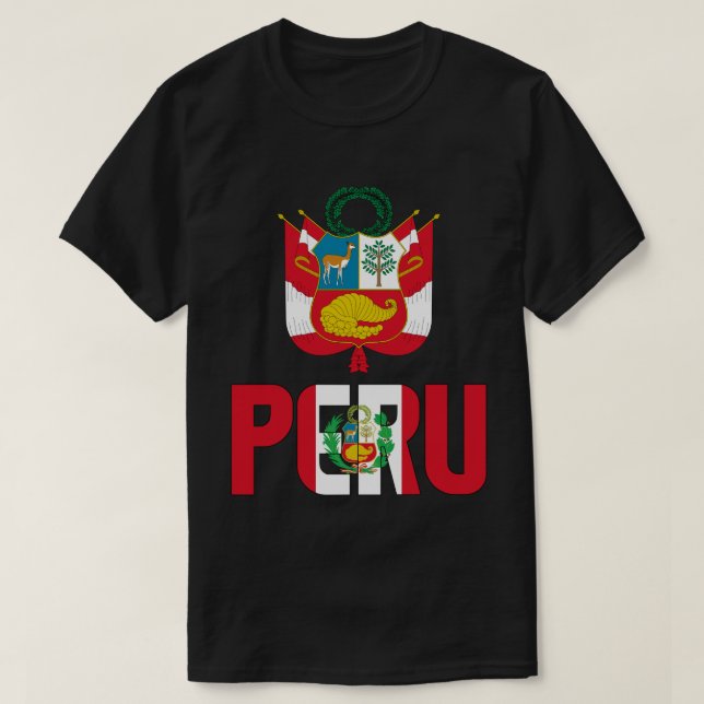 Camiseta Patriótica de Casaco de Armas no Peru (Frente do Design)