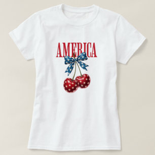 Camiseta Patriótica do Dia 4 de Julho com Laço de