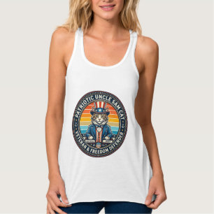 Camiseta Patriótica do Tio Sam Gato Pôr do Sol Ret