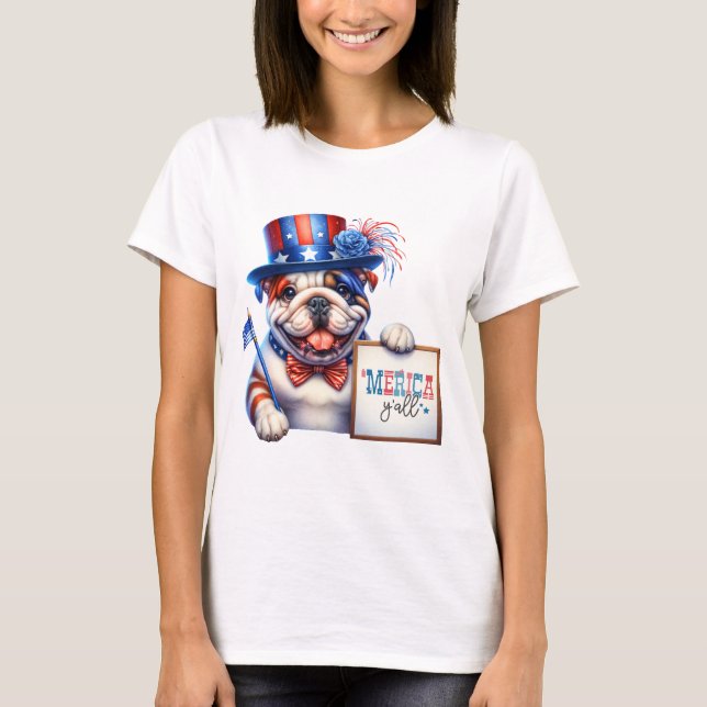 Camiseta Patriótica English Bulldog 'Merica Y'all (Frente)