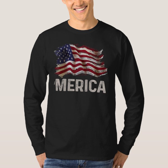 Camiseta Patriótica Merica Americana Bandeira Americana Sun (Frente)