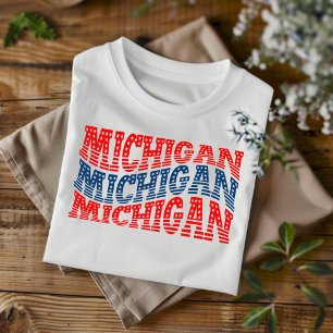 Camiseta Patriótica Michigan Vermelha e Blue Boho