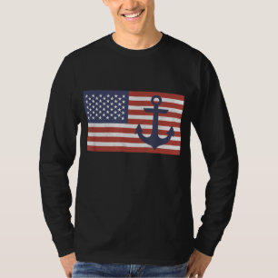 Camiseta Patriótica Náutica Azul de Bandeira Americana dos