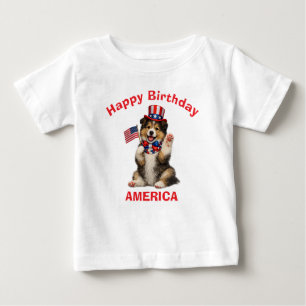 Camiseta Patriótica para Crianças com Filhote de C