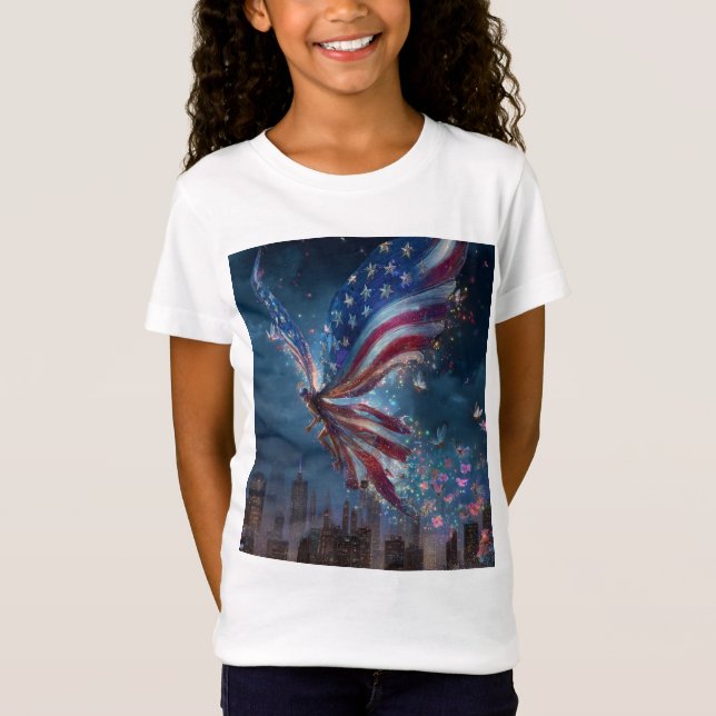Camiseta Patriótica para Meninas de 4 de Julho – E (Frente)