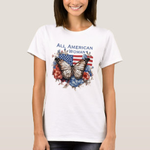 Camiseta Patriótico 4 de julho Camisa-T da Mulher-Borboleta