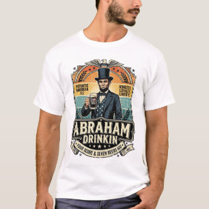 Camiseta Patriótico Abraham Bebendo Retro Desgastado