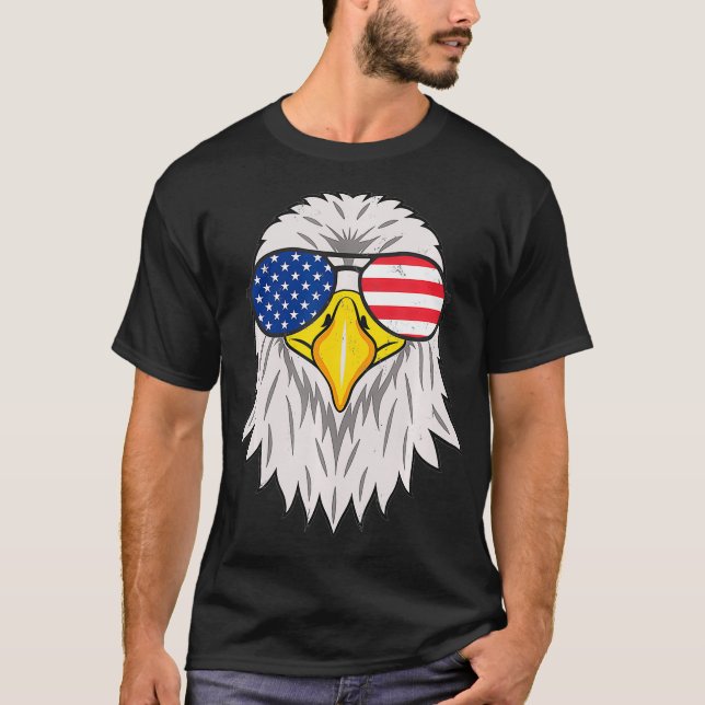 Camiseta Patriótico Águia 4 De Julho EUA Flag Bald (Frente)