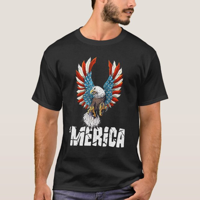 Camiseta Patriótico Águia 4 De Julho Homens De Bandeira Ame (Frente)