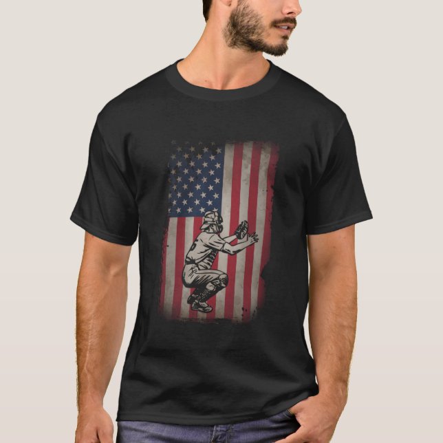 Camiseta Patriótico Americano de Bandeira de Baseball (Frente)