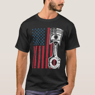 Camiseta Patriótico Americano Flag Piston Muscle Car Vinta