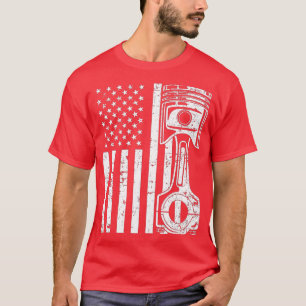 Camiseta Patriótico Americano Flag Piston Muscle Car Vintag