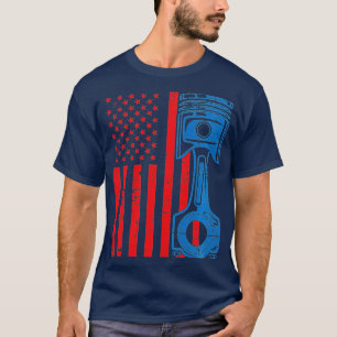 Camiseta Patriótico Americano Flag Piston Muscle Car Vintag