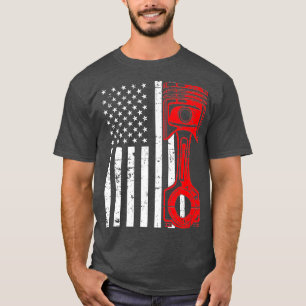 Camiseta Patriótico Americano Flag Piston Muscle Car Vintag