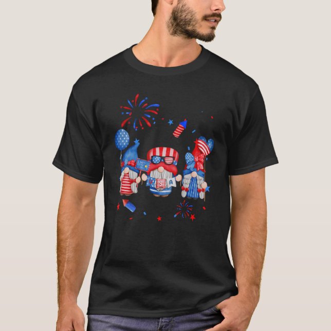 Camiseta Patriótico Americano Gnomos Usa Bandeira 4 De Julh (Frente)