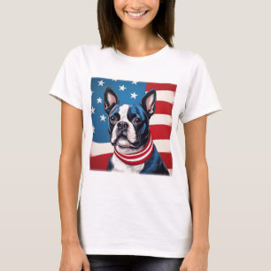 Camiseta Patriótico Boston Terrier com bandeira americana