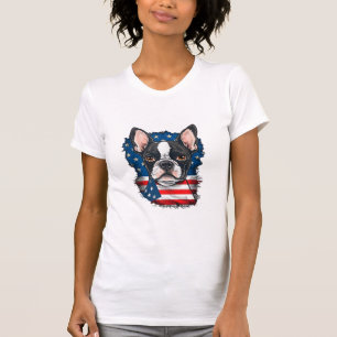 Camiseta Patriótico Boston Terrier Dog Puppy American Flag 