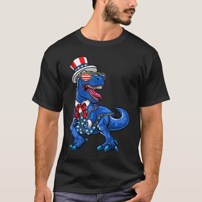 Camiseta Patriótico Dinossauro Americano Bandeira T Rex Men (Frente)