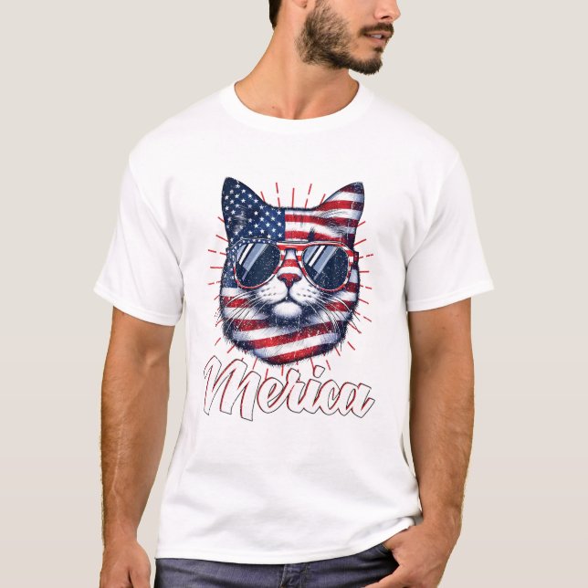 Camiseta Patriótico do Gato 4 de julho (Frente)