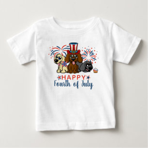 Camiseta Patriótico dos fogos de artifício de cães do di