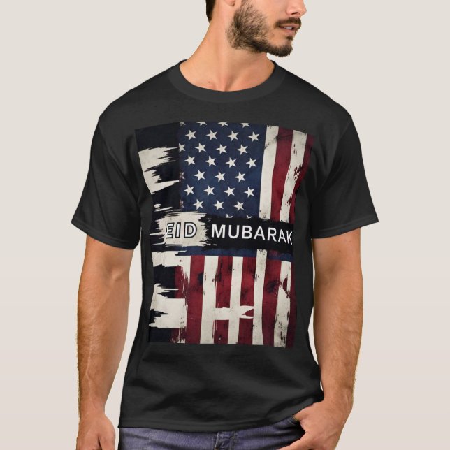 Camiseta Patriótico Eid Mubarak American Flag Mens TShirt (Frente)