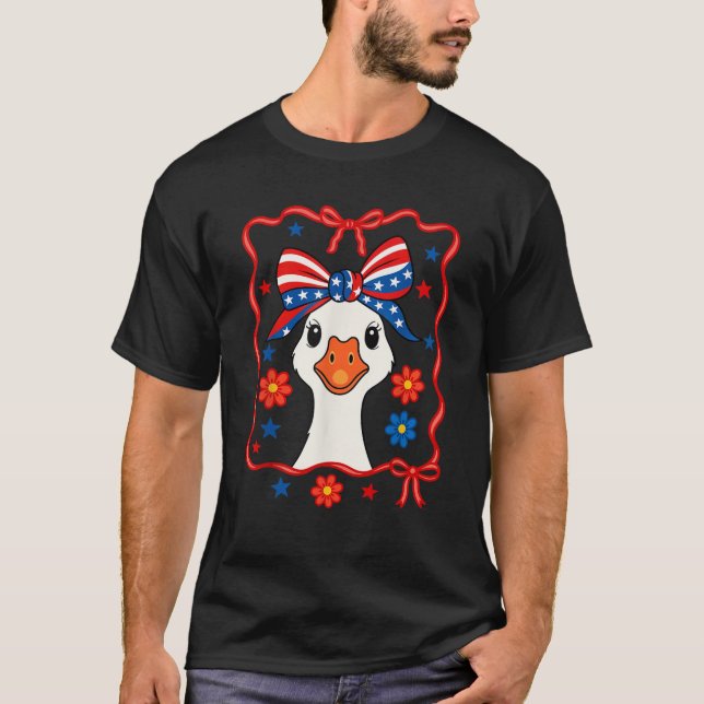 Camiseta Patriótico Engraçado Goose America Feliz 4 De Julh (Frente)