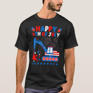 Camiseta Patriótico Escavador com Bandeira Americana Feliz 