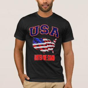Camiseta Patriótico EUA Bandeira Americana United We Stand
